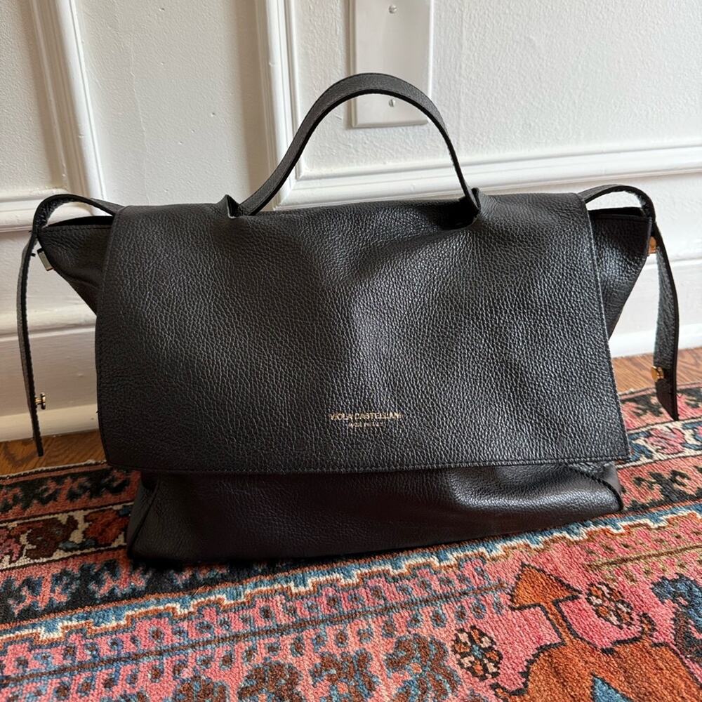 Viola Castellani Italian Black Leather Shoulder Tote Bag